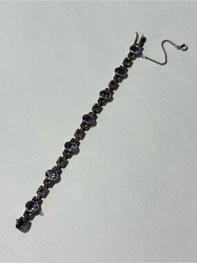 Sterling Silver 925 Amethyst Marcasite Bracelet Safety Chain Fairycore Gothic
